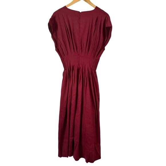 NWT Madewell Pleated V Neck Midi Dress Linen Blend Vintage Burgundy Size 2 - Picture 6 of 11